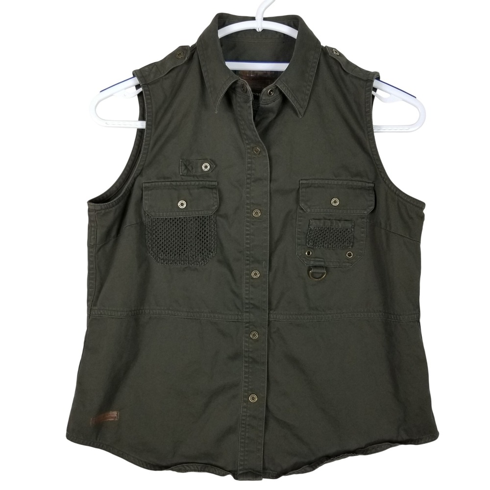 Lauren Ralph Laurenโ Utility Vest Women Medium Petite Olive Green Cotton Safari